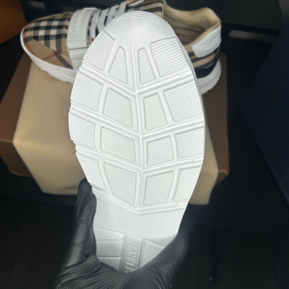 Burberry Checkered Sneakers - White and Tan - Picture 7 of 8